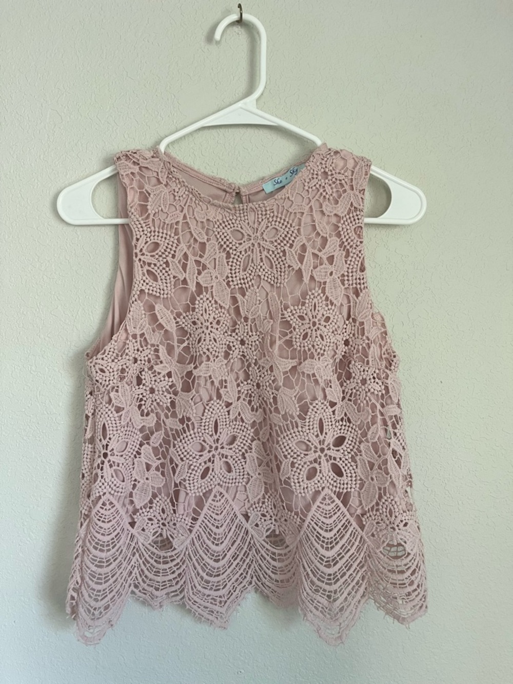 She + Sky Blush Crochet Sleeveless Tank